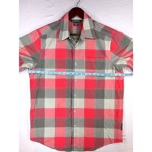 ExOfficio, Plaid Short Sleeve Button Up Shirt Gray Red Outdoors, Men's Sz M - Picture 1 of 8